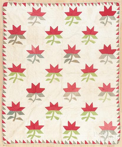 Pennsylvania floral appliqué youth quilt, 19th c., 44'' x 54''.