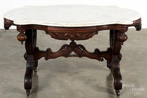 Victorian walnut marble top coffee table, 21 1/2'' h., 38 1/2'' w.
