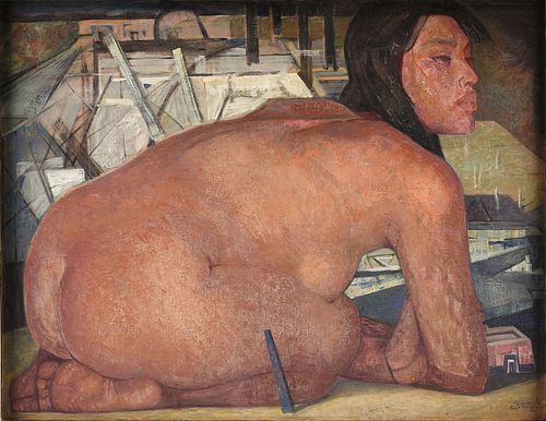 JORGE GONZÁLEZ CAMARENA (Mexican 1908-1980) A PAINTING, "Mujer Sentado," 1961,