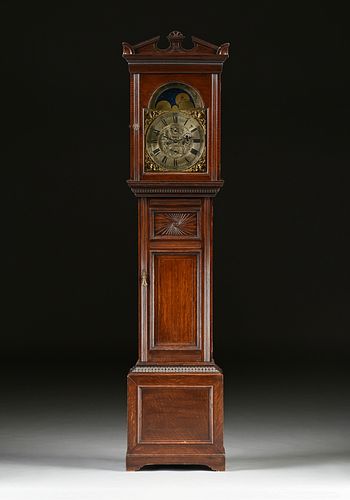 A SCOTTISH GEORGE III "MOON PHASES" CLOCK, BY J. CAMERON AND SONS, KILMARNOCK,  EARLY 19TH CENTURY, IN LATER OAK LONGCASE, CIRCA 1870s, 