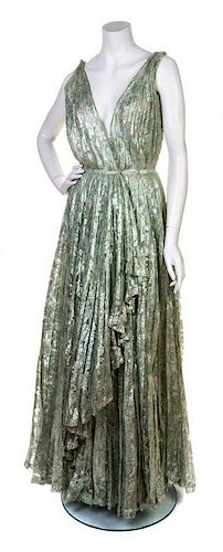 * A Nina Ricci Seafoam Green and Metallic Silver Gown,