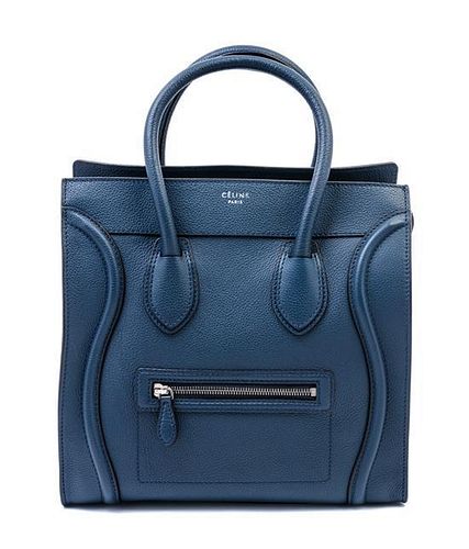 A Celine Blue Leather Boston Handbag,