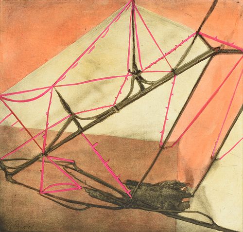 RICHARD STOUT (American/Texas b.1934) A PAINTING, "Abstract in Pink, Cream, Black, and Brown," 2008,
