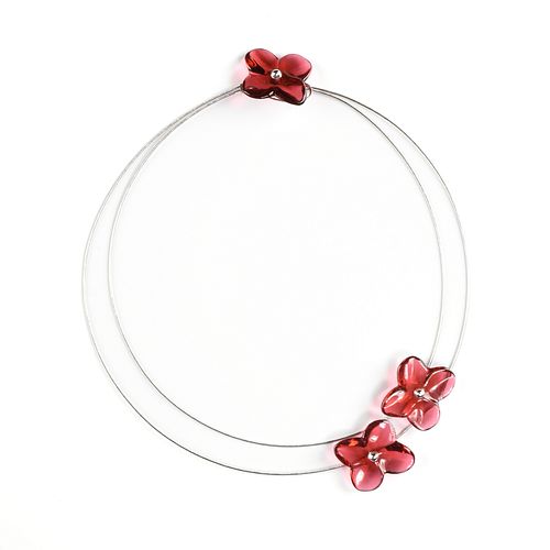 A BACCARAT STERLING SILVER AND RED CRYSTAL FLOWER NECKLACE, BOXED, MODERN,