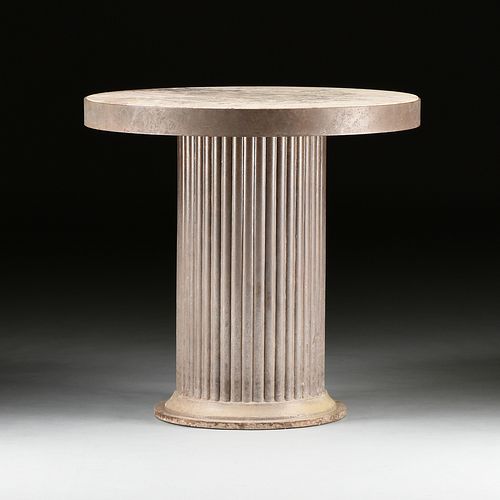 A MODERNIST MARBLE AND IRON GARDEN TERRACE TABLE, LATE 20TH CENTURY,