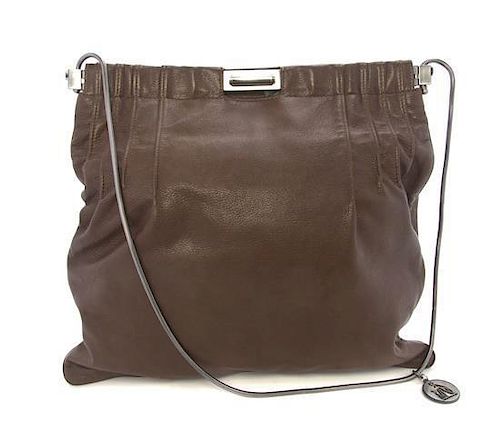 A Lanvin Brown Oversized Leather Handbag, 14.5" x 14" x 1".