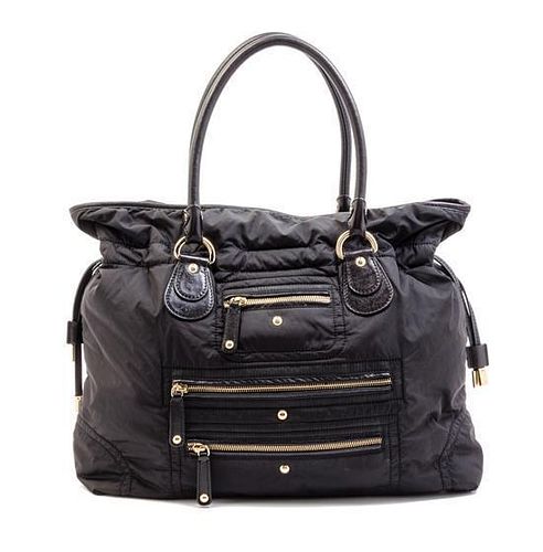 A Tod's Black Nylon Pashmy Media Bauletto Handbag,