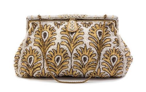 A White and Gold Beaded Evening Bag,