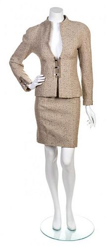 * A Chanel Beige Boucle Tweed Skirt Suit, Size 36.