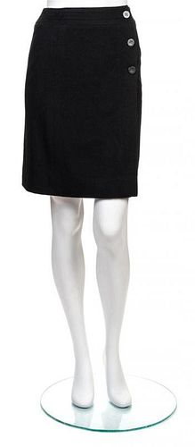 * A Chanel Black Cashmere Wrap Skirt, Size 36.