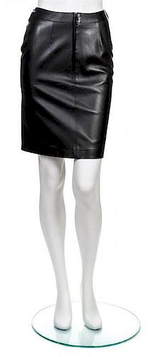 * A Chanel Black Leather Skirt, Size 36.
