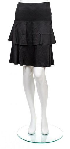 * A Chanel Black Silk Tiered Skirt, Size 34.
