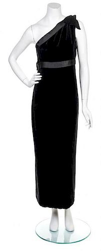 * A Chanel Black Velvet Single Shoulder Gown, Size 38.