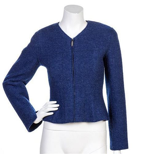 * A Chanel Blue Boiled Wool Jacket, Size 38.
