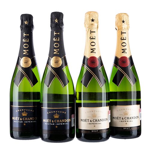 Champagne. a) Moët & Chandon. Imperial. b) Moët & Chandon. Nectar imperial. Total de piezas: 4.