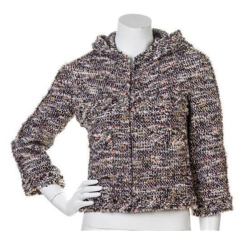 * A Chanel Multicolor Tweed Hooded Jacket, Size 36.