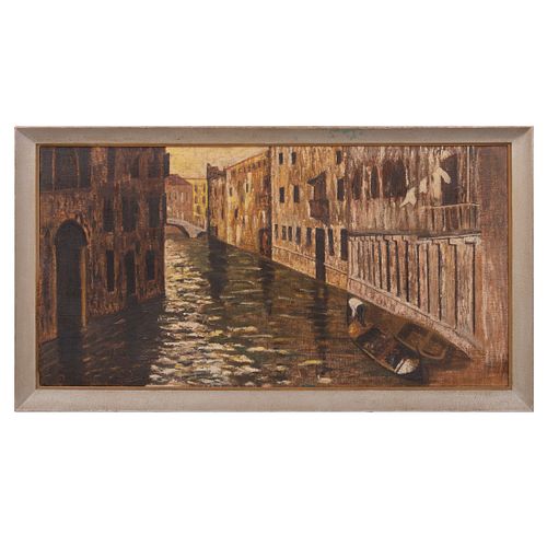 Anónimo. Canal de Venecia. Óleo sobre yute. Enmarcada. 76 x 148 cm.
