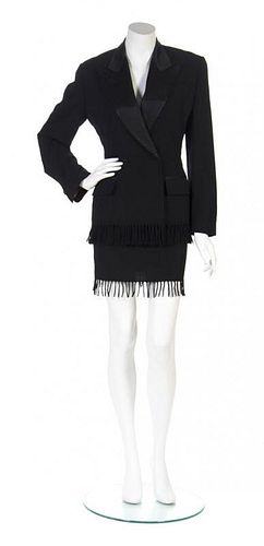 A Jean Paul Gaultier Black Tuxedo Skirt Suit, Size 40.