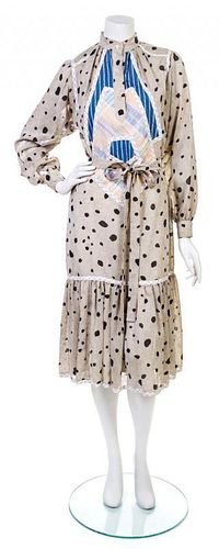 * A Koos van den Akker Taupe Semi-Sheer Polka Dot Shirt Dress, Size 8.