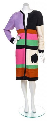 A Mary McFadden Color Block Knit Coat, Size 6.