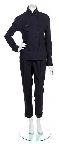 A Romeo Gigli Navy Wool Pant Suit, Size 40.