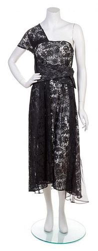 A Yohji Yamamoto Black Lace Single Shoulder Dress, Size S.