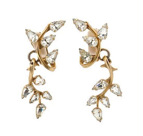 * A Pair of Christian Dior Goldtone Floral Earclips,