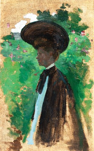 Eurilda Loomis France, Am. 1865-1931, Portrait of Woman with Hat, Oil on canvas, framed