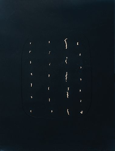 Lucio Fontana, It./Argentinian 1899-1968, "Concetto Spaziale A" 1968, Etching in black relief on black paper, framed under hard plastic