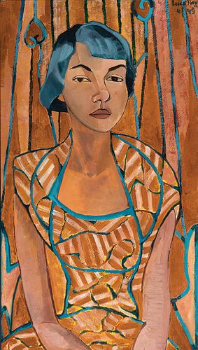 Luce Turnier, Haitian 1924-1994, Portrait of a Woman, 1949, Oil on canvas, framed