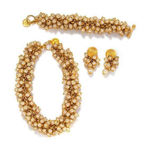 A Mish New York Goldtone and Faux Pearl Jewelry Suite,