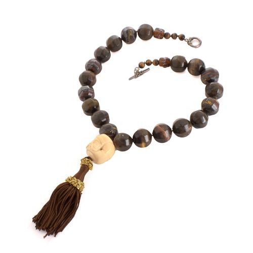 Agate and Tiger Eye Tassel Necklace