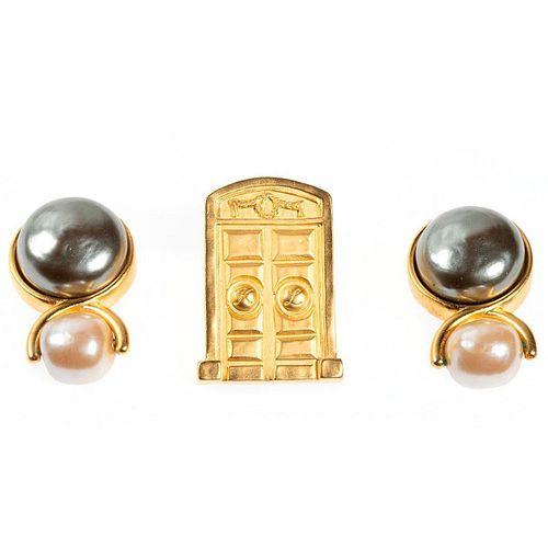Karl Lagerfeld brooch and clip earrings