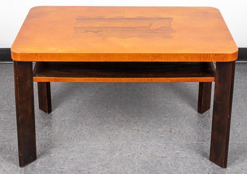 Arts And Crafts Marquetry Dog & Deer Table