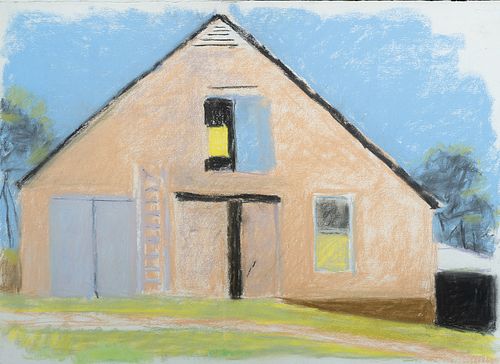 Wolf Kahn, Am. 1927-2020, Frontal Barn, Pastel on paper, framed