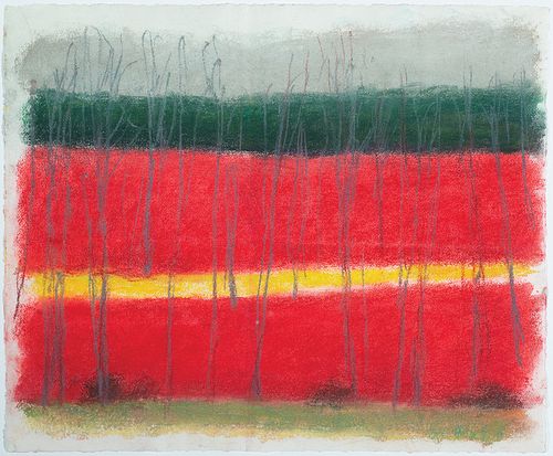Wolf Kahn, Am. 1927-2020, Red, Green, Yellow, Pastel on paper, framed under glass