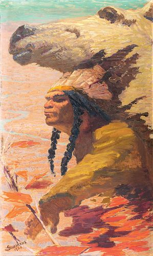 Charles Lewis Fox, Am. 1854-1927, "Forever Indian" 1920, Oil on canvas, unframed