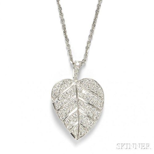 18kt White Gold and Diamond Leaf Pendant
