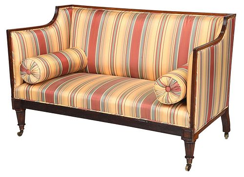 Regency Mahogany Striped Silk Upholstered Sofa