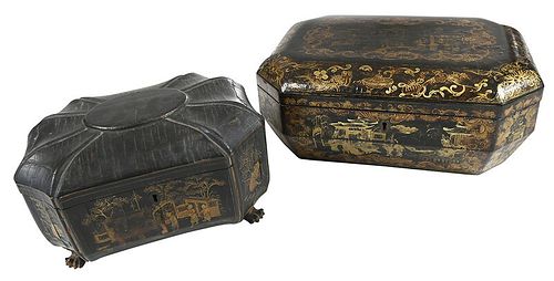 Two Chinese Export Black Lacquer and Gilt Boxes