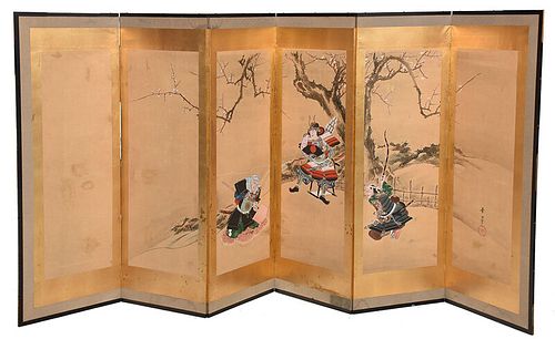 Japanese Screen of Yoshitsune and Benkei