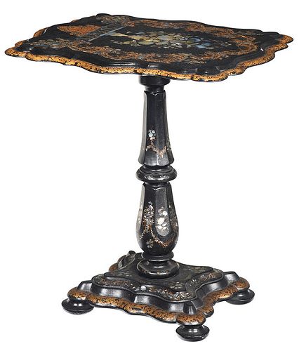 Mother of Pearl Inlaid Gilt Papier Mache Table
