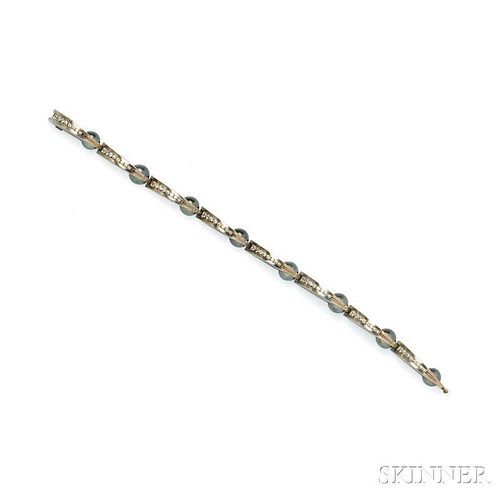 18kt White Gold, Gray Cultured Pearl, and Diamond Bracelet, William Richey