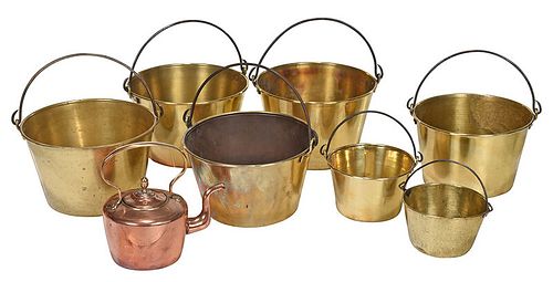 Copper Kettle with Seven Brass Buckets