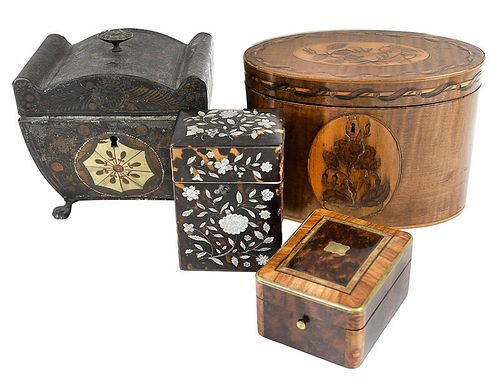 Group of Four Small Boxes and Tea Caddies