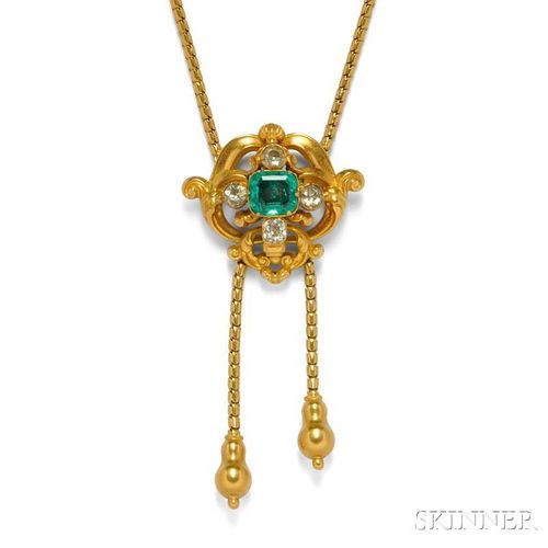 Antique Gold and Emerald Pendant Necklace
