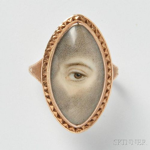 Antique Gold and Eye Miniature Portrait Ring