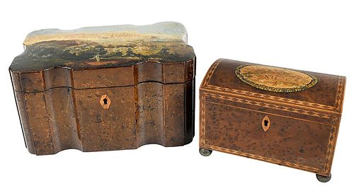 Two Continental Painted and Inlaid Tea Caddies