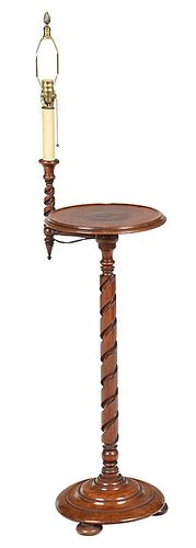 Baroque Style Figured Walnut Candlestand Lamp