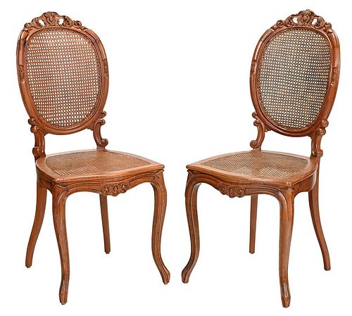 Pair Louis Philippe Carved Walnut Side Chairs